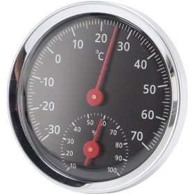 Resim Mufunye Alüminyum Mekanik Termometre-higrometre, Dışarıda Ve İçerde Kullanım, -30 C İle 70 C Arası Sıcaklık, 10-100% Nem Ölçümü, Duvar Veya Masa Üstü Montaj 