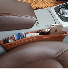 Resim Kahverengi Mobil Saklama Kutuları Konteyner Koltuk Organizatör Kutusu Yarık Gap Cep Saklama Kutusu Kitaplar İçin Çok Deri 