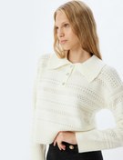 Resim Ajurlu Kazak Gömlek Yaka Düğmeli Uzun Kollu 