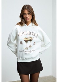 Resim Grimelange LUKKIS Kadın Yumuşak Kumaşlı Nakışlı Kapüşonlu Ekru Sweatshirt 