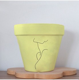 Resim Minimalist Kadın 2 Figürlü Renkli El Yapımı Boyama 13 Cm Yalı Saksı Hediyelik 