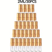 Resim 2/3/5/10 ml boş şeffaf cam sprey şişesi için 30 adet, taşınabilir seyahat örneği şişesi, altın kaplama alüminyum nozul, parfüm makyaj kabı, erkek ve kadın modelleri ebeveynler ve arkadaşlar için hediye olarak kullanılabilir 