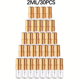 Resim 2/3/5/10 ml boş şeffaf cam sprey şişesi için 30 adet, taşınabilir seyahat örneği şişesi, altın kaplama alüminyum nozul, parfüm makyaj kabı, erkek ve kadın modelleri ebeveynler ve arkadaşlar için hediye olarak kullanılabilir 