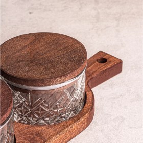 Resim Snippy Troy Milla - 3 Parça Ahşap Vakumlu Kapaklı Kahvaltılık Sosluk Bal Tereyağlık Reçellik Kahvaltı Seti 