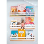 Resim Emta Beyaz Çıtalı Ahsap Raf Montessori 50 cm 3 Lü Set 