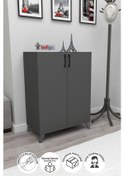Resim Bofigo 4 Raflı 2 Kapaklı Ayakkabılık Çok Amaçlı Ayakkabı Dolabı Antrasit 