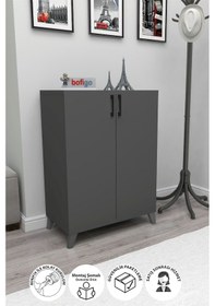 Resim Bofigo 4 Raflı 2 Kapaklı Ayakkabılık Çok Amaçlı Ayakkabı Dolabı Antrasit 