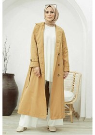 Resim Neways 6572 Kadın Tesettür Kürklü Trençkot Camel 