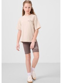 Resim Tommylife Bej-kahverengi Pamuklu O Yaka Standart Fit Baskılı Kız Çocuk Tayt Takım - 75190 Bej 