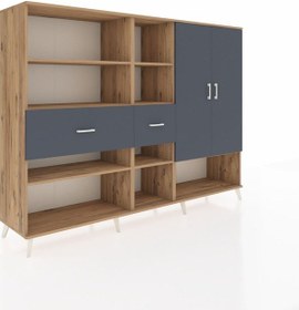 Resim Hyperion Dolap 10 Raflı 2 Çekmeceli 2 Kapaklı 220x44x163 Çam-antr Çam-antrasit 