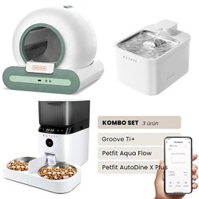 Resim Groove Ti+ Otomatik Kedi Tuvaleti Yeşil - Petfit Aqua Flow Akıllı Su Pınarı Çeşmesi - Petfit AutoDine X Plus Otomatik Mama Kabı 