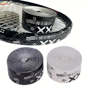 Resim 1 Rulo 500cm Siyah ve Beyaz Baskılı Tenis Raketi Baş Koruma Bantı PU Sticker, Plaj Pickleball Raketi Bileşenleri için Uygun 
