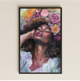 Resim Çiçek Taçlı Afro Kadın Portresi Şeffaf Pleksi Tablo 