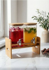 Resim Bambu 2li Borosilikat Cam Sebil, Şerbetlik, Sürahi - 2x2 Litre 
