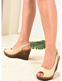 Resim Fox Shoes Bej Keten Dolgu Topuklu Kadın Ayakkabı K674040705 