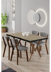 Resim Canisa Akort Serisi Mdf Sabit 80x130 Traverten Mutfak Masa Takımı 4 Gri Sandalye Traverten Masa Gri Sandalye 