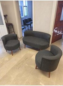 Resim Sydney Çay Seti Koltuk Takımı- Keten Kumaş 2+1+1 | Ceviz Ayak | Modern Salon & Ofis Takımı | FÜME 