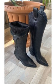 Resim Hermones Rubi Siyah Renk Hakiki Deri Western Uzun Kadın Çizme 