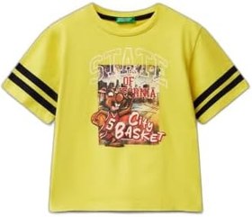 Resim United Colors of Benetton Erkek Çocuk Sarı Fotoğraf Baskılı Kolu Çizgili Oversize T-Shirt 