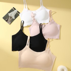 Resim 4'lü Set Kadınlar için Dikişsiz Spor Düz Renk Sütyenler, Çıkarılabilir Pedler, Şık ve Rahat, Sarkan Önleyici, Ayarlanabilir Omuz Askıları, Dikişsiz ve Nefes Alabilen İç Çamaşırı 