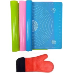 Resim Kitchen Design Lab 2'li Set 45X65 cm Silikon Hamur Açma Matı ve Kırmızı Silikon Yanmaz Mutfak Fırın Eldiveni 