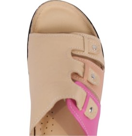 Resim Napa Shoes Ortopedik Anatomik Taban Çift Tokalı Hakiki Deri Kadın Terlik Napa-301 Bej 