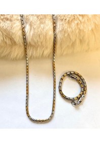 Resim Gold&gümüş Mixli 1.sınıf Örme Çelik Unisex Kolye Ve Bileklik Set 