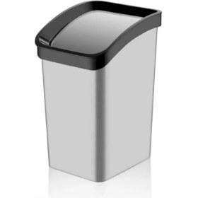 Resim Gri ve Siyah Renkli, Itmeli Kapaklı 6 Lt Ofis Wc Çöp Kutusu 