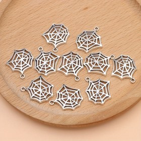 Resim 10 Adet Gümüş Renk Örümcek Ağı Kolye Ucu - Takı Yapımı, Bilezik ve Kolye DIY Halloween Aksesuarları 