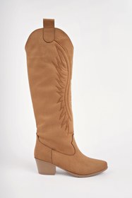 Resim Muggo RODEO Dikiş Detaylı Kalın Topuklu Kovboy Kadın Çizme 