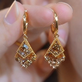 Resim Şık Bling Dörtgen Kolye Küpeler - Paslanmaz Çelik Çiviler, Partiler & Banketler için Alaşımlı Taşlı Vurgular 