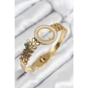 Resim 316L Çelik Zirkon Taşlı Çeyrek Takılabilir Gold Renk Kelepçe 