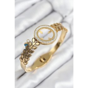 Resim 316L Çelik Zirkon Taşlı Çeyrek Takılabilir Gold Renk Kelepçe 