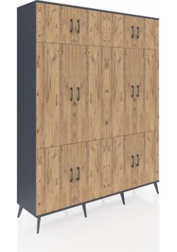 Resim Hyperion Gardrop 10 Raflı 12 Kapaklı 2 Askılı 176x44x221 Antrasit-çam/aytaşı Çam/aytaşı 