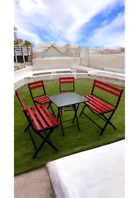 Resim Modern 2-2-1-1 Balkon Bahçe Mutfak Bistro Set Katlanır Masa-sandalye 6 Kişilik Kırmızı 