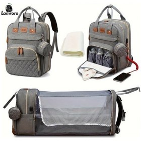 Resim Fochsia Lamroro Dark Blue Usb Şarj Portlu Büyük Kapasiteli Anne Bebek Çantası Bakım Pedli Lacivert 