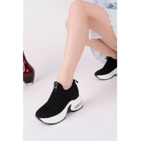 Resim Guja Kadın Ithal Örme Siyah Triko Gizli Dolgu Topuk Sneaker 