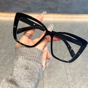 Resim 1 adet Kadın Kedi Gözü Büyük Çerçeve Moda Gözlükleri, Şeffaf Plastik Lensler - Günlük Ofis Kullanımı İçin Zarif Siyah Çerçevesiz Tasarım, Şık ve Rahat Uyum, Ofis Gözlükleri, Minimalist Gözlükler, Dayanıklı Gözlükler 