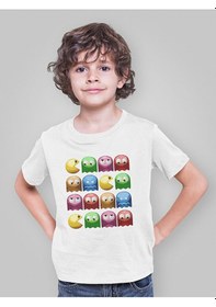 Resim Sevbano Pacman Oyun Baskılı Unisex Çocuk Tişört 1-12 Yaş Beyaz 