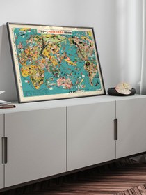 Resim Vintage Japonca Resimli Dünya Haritası - Art Print - William Turner / 61x91 cm 