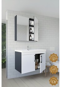 Resim Teta Home Yalova 80 Cm Mdf Banyo Dolabı Seti Antrasit-beyaz Antrasit - Beyaz 