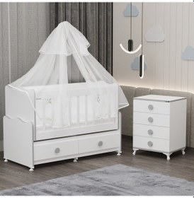 Resim Elegant Mdf Çıtalı Beşik + Şifonyer Yatak Uykuseti - Gri Beyaz 