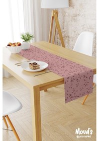 Resim Bordo Ağaç Dalları Desenli Baskılı Süet Runner Masa Örtüsü 