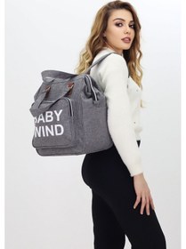 Resim Termal Biberon Bölmeli Gri Anne Bebek Bakım Çantası Deri Detaylı Askılı Bebek Arabası Uyumlu Gri 