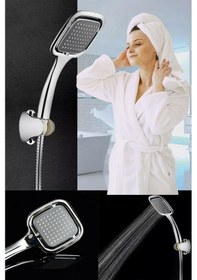 Resim Kare Mafsallı Duş Başlığı + Örgülü Spiral Duş Hortumlu Duş Seti Duş Seti Gümüş Plastik Tr Renkli 