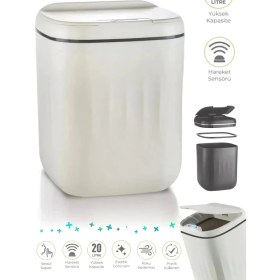 Resim Akıllı Sensörlü Çöp Kovası Teknolojik Ofis Banyo Mutfak 20L Uv Işık Antibakteriyel Koku Geçirmez 