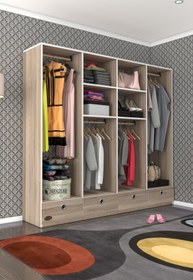 Resim Kenzlife Giysi Dolabı 4 Bölmeli 4 Çekmeceli Kamil 182*200*42 Crd Dolap Kapaksız 