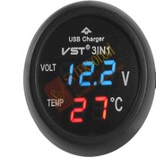 Resim woodhub Araç Voltmetre termometre usb 3 in1(Mavi Kırmızı) 