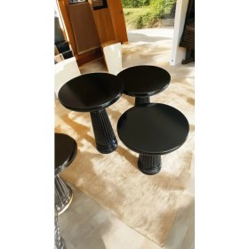 Resim Wood Wooden Ahşap 3lü Set Vazo Model Mantar Yan Sehpa Modern Siyah Renk Fiskos 