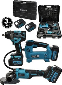 Resim Assur ASR1061 21V Somun Sökme Taşlama Hava Pompası 3'lü Set Mavi 